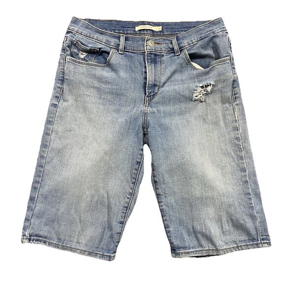 Levi’s Bermuda Denim Shorts Women’s 28x12 Light Wash Distressed Denim - Picture 1 of 11
